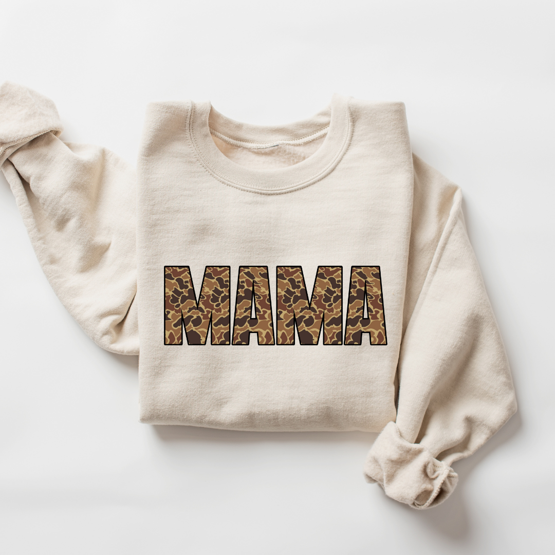 Brown Camo MAMA Crewneck | Sand