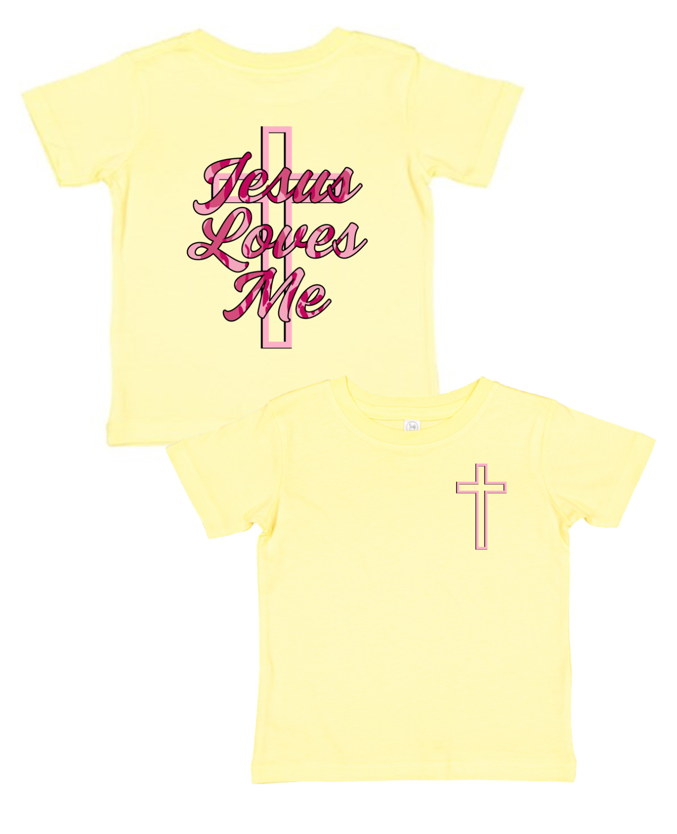 Pink Camo Jesus Loves You | Butter Yellow