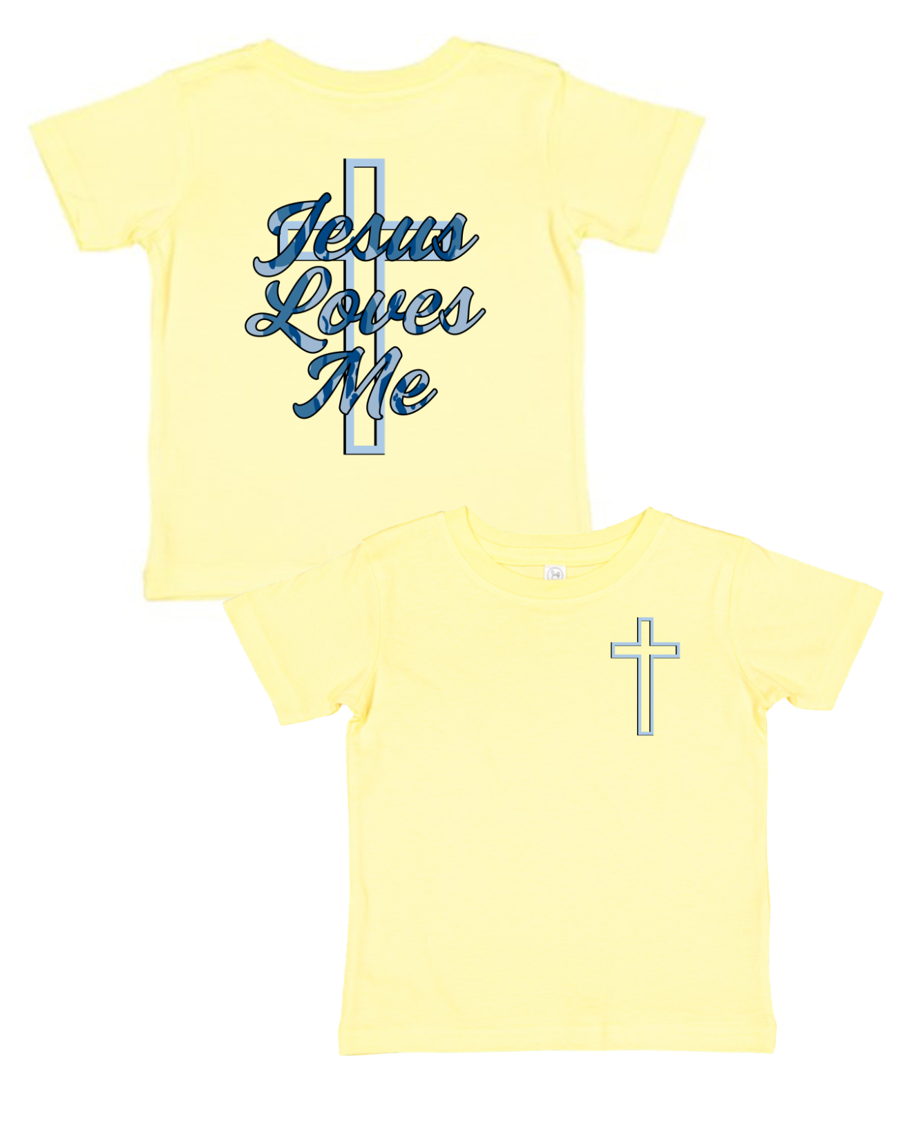 Blue Camo Jesus Loves You | Butter Yellow