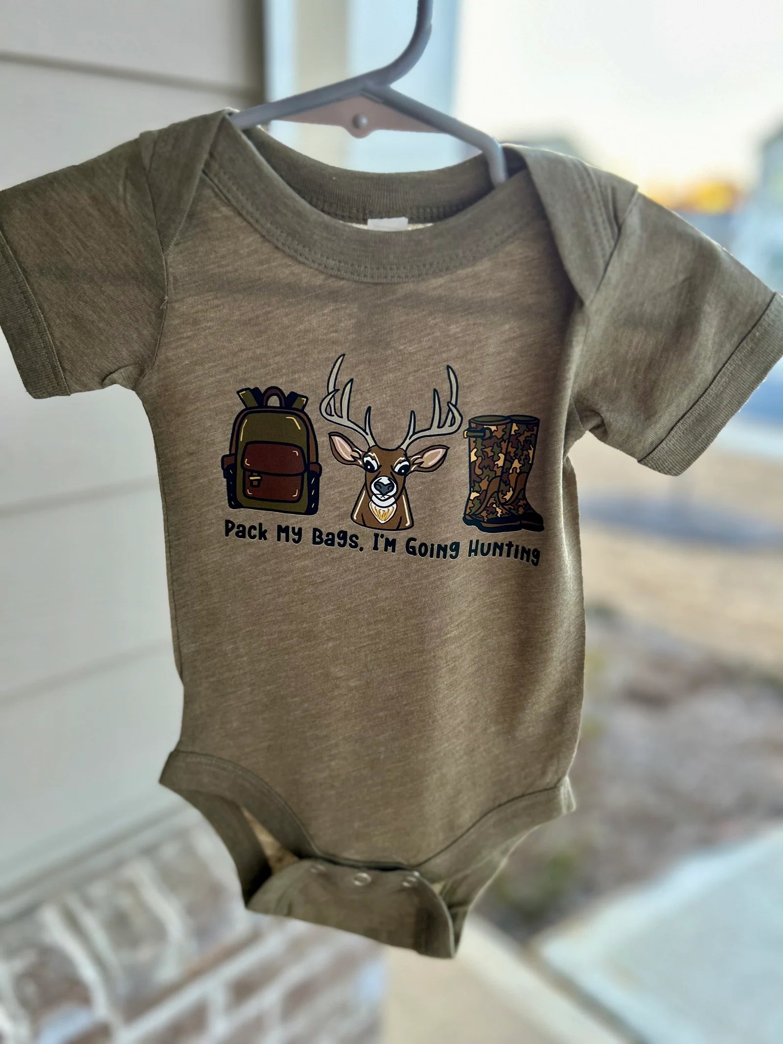 Pack My Bags I’m Going Hunting Bodysuit | Olive