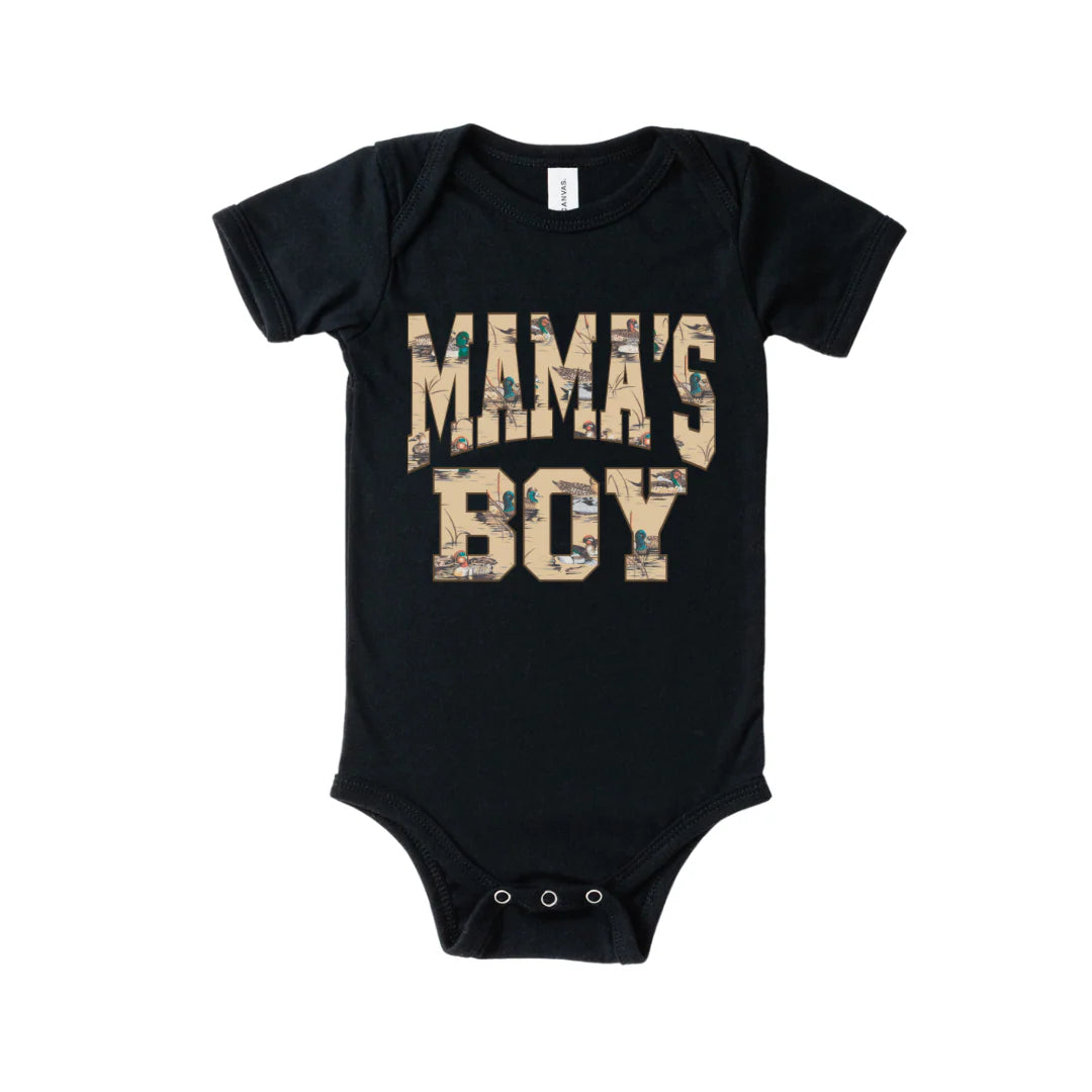 Duck Print Mama’s Boy Black Bodysuit